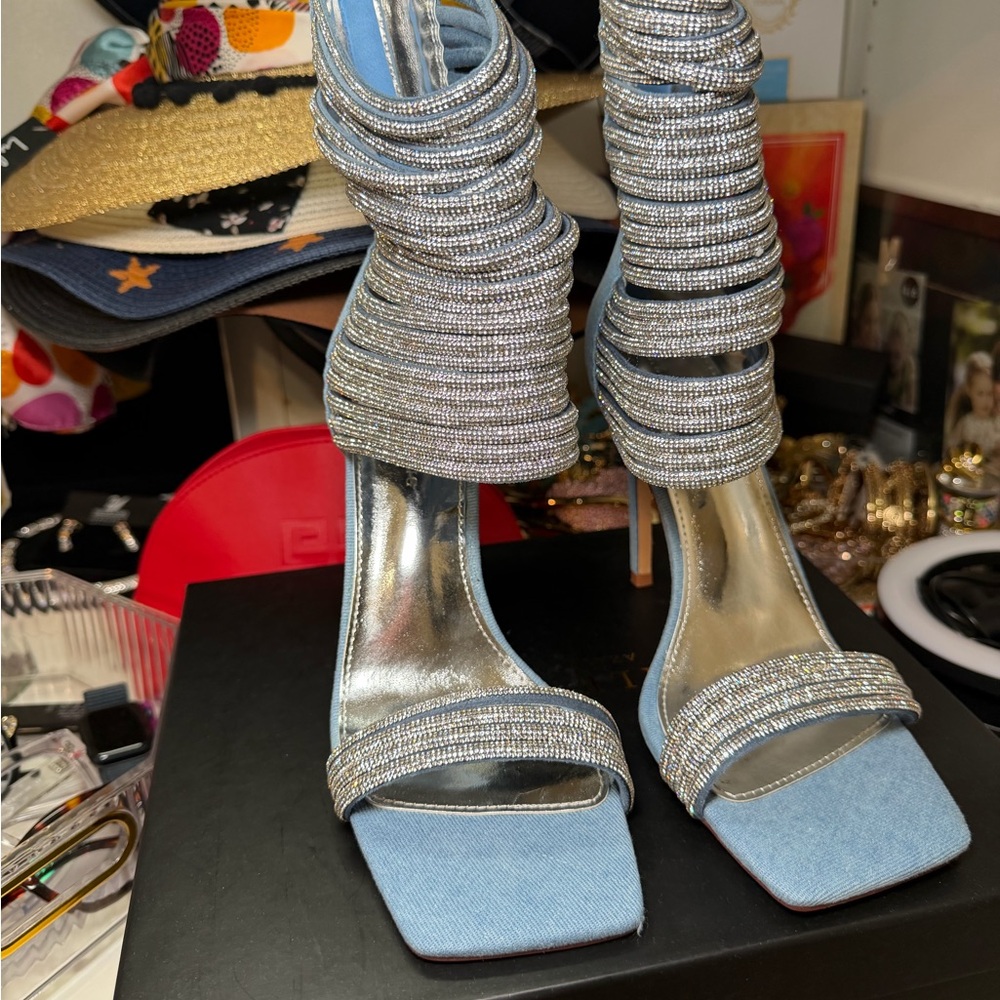Azalea wang Elegant Silver and Blue Women's Heels